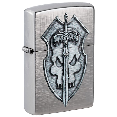 Zippo Medieval Skull Crest Linen Weave Pocket Lighter 48372